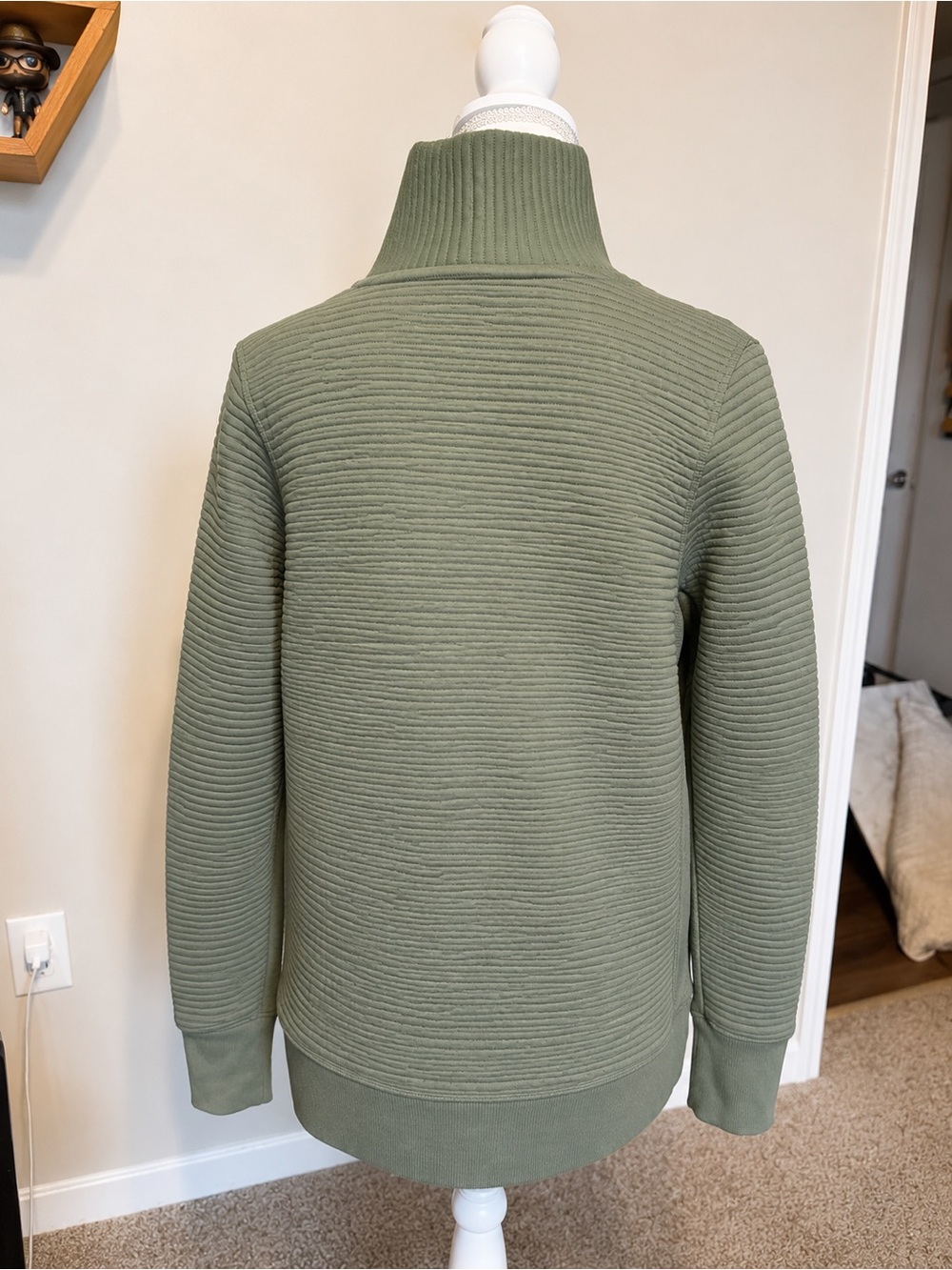 Sage Green Ribbed Funnel Neck Pullover Sweatshirt with Thumbholes - Picture 2 of 8